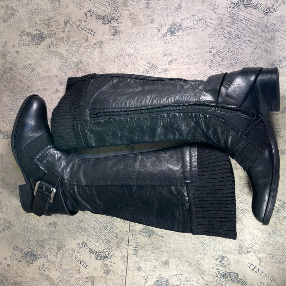 Apepazza ZEBU Black Leather Knit Combat Boots Italian Designer Size 7.5 - Picture 8 of 13